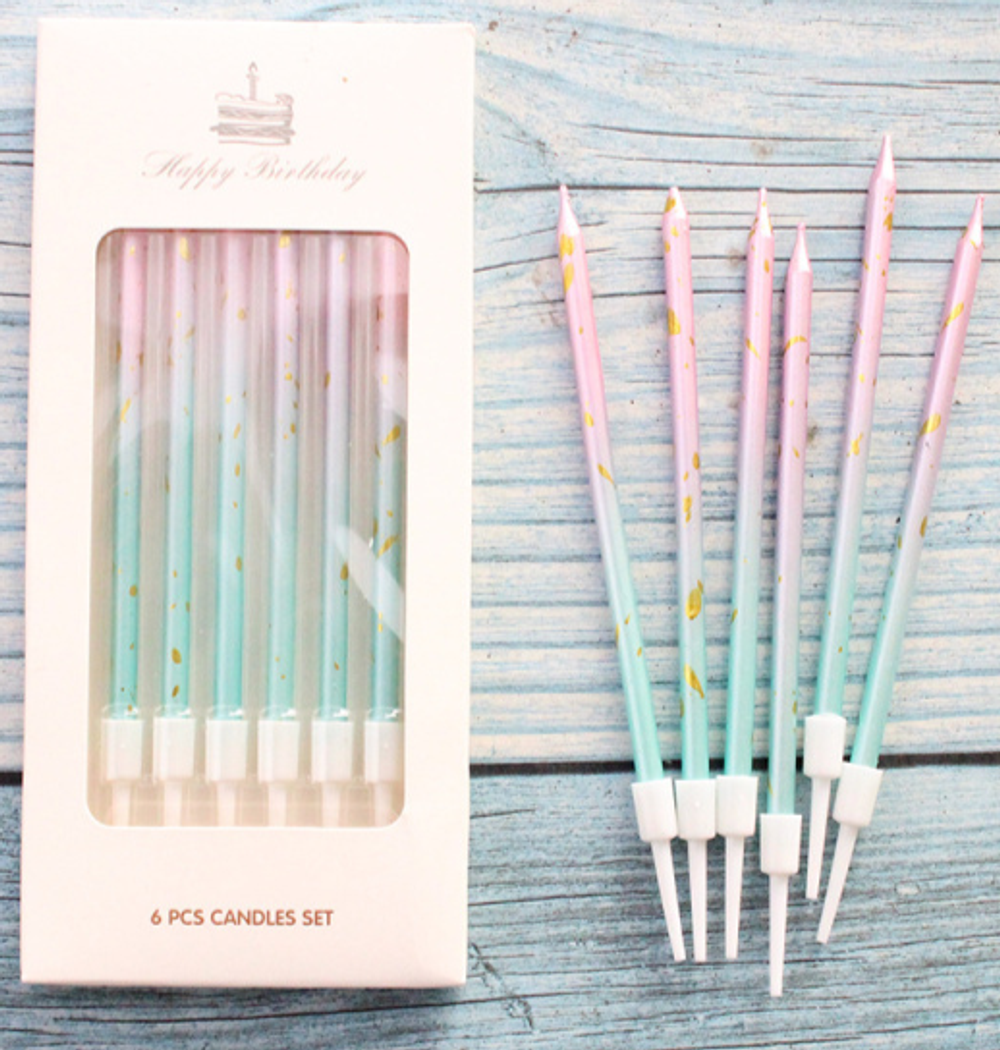 Свечи мятно /розовые 6шт с держателем