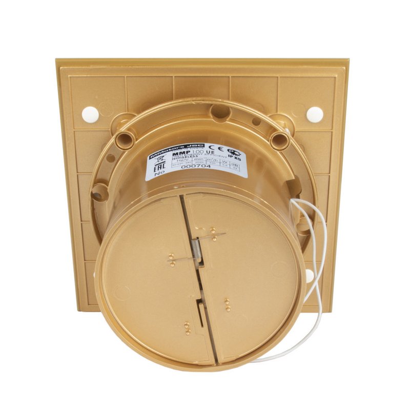 Энергосберегающий бесшумный вентилятор ММ-Р 06 UE стекло квадрат 100 м³/час 5,5 Вт с обратным клапаном золото