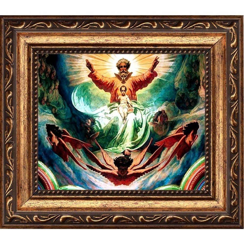 Бог Отец, Бог Сын и исхождение Святого Духа (Троица на херувимах). Икона на холсте с мощевиком.