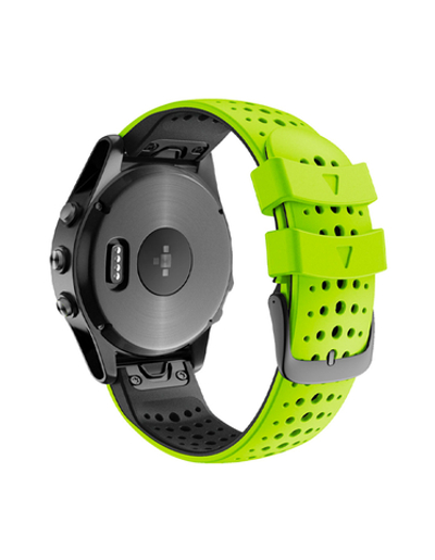 Ремешок дышащий Athlet 22 мм. для Garmin Fenix 7/6/5, EPIX 2, MARQ, Forerunner 935 / 945 / 955 / 965, instinct, instinct 2 силиконовый быстросъемный ( Лайм / Черный )