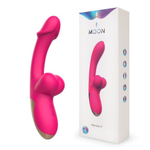 Розовый изогнутый вибромассажёр с имитацией мошонки - 20,4 см. (Цвет: розовый)