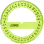 Транспортир пластиковый 10см, 360°, прозрачный, флуоресцентный 4цв, Стамм