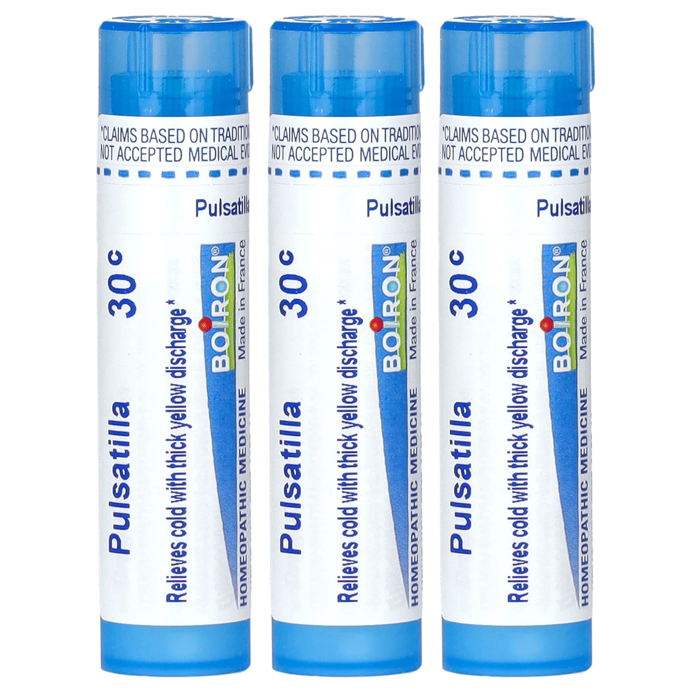 Boiron, Pulsatilla, от простуды и снятия слизи, гранулы Meltaway, 30C, 3 тюбика, 80 гранул в каждой