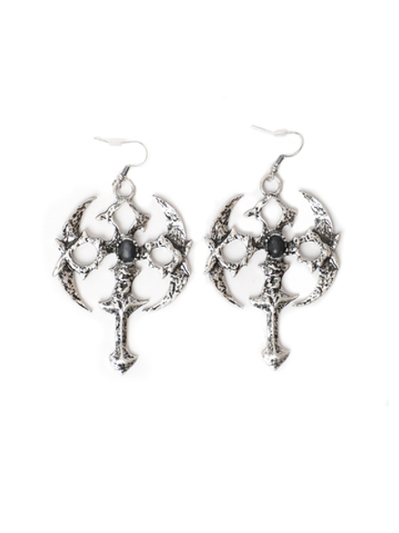 Серьги Oxdized Silver Sigil Cross Drop Earrings