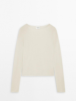 Massimo Dutti Кашемировый свитер с круглым вырезом - Limited Edition, натуральный