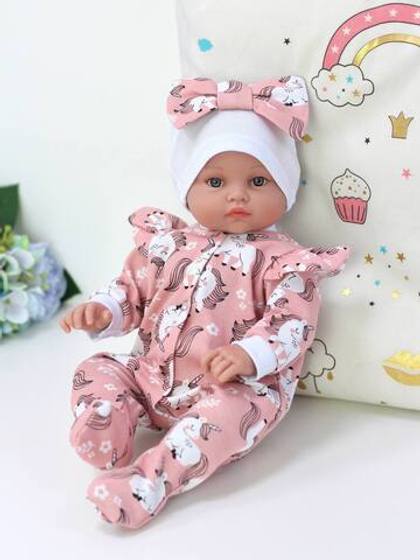 Комбинезон "Единороги на розовом" с шапочкой для кукол 40-43 см (кукла в комплект не входит)