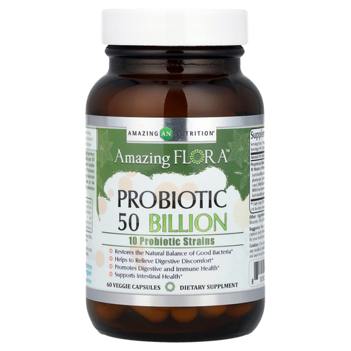 Amazing Nutrition, Amazing Flora ™, пробиотик, 50 миллиардов, 60 растительных капсул