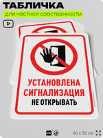 Табличка для частной территории "Установлена сигнализация", на дом, для участка, организаций и частных территорий, предупреждающая, 40х30 см, Silver Plane x Айдентика Технолоджи