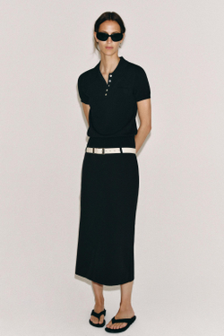 ZARA ТРИКОТАЖНОЕ ПОЛО С КОРОТКИМИ РУКАВАМИ, ЧЕРНЫЙ