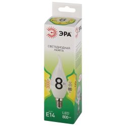 Лампа светодиодная ЭРА GREEN LINE LED BXS-8W-830-E14 GL 8Вт свеча на ветру теплый свет E14