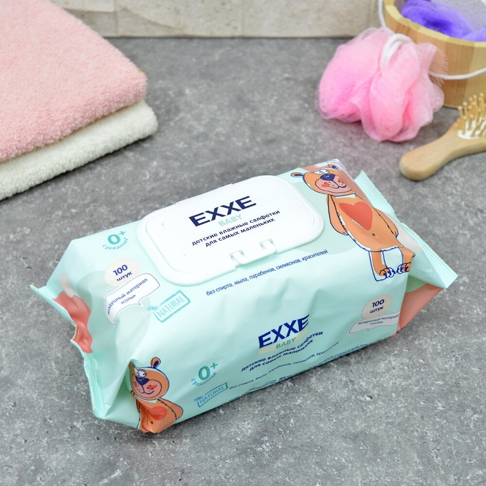 Салфетки влажные для детей 100шт EXXE Baby, серия 0+