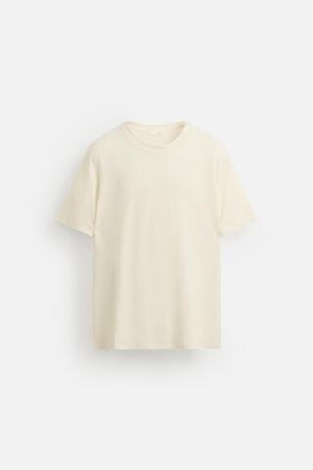 ZARA ФУТБОЛКА ИЗ 100% ЛЬНА, ЭКРЮ