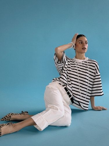 Хлопковая оверсайз футболка в полоску