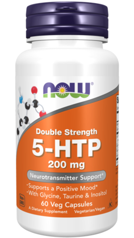 NOW Foods, 5-гидрокситриптофан двойной силы 200 мг, 5-HTP Double Strength 200 mg, 60 вегетарианских капсул