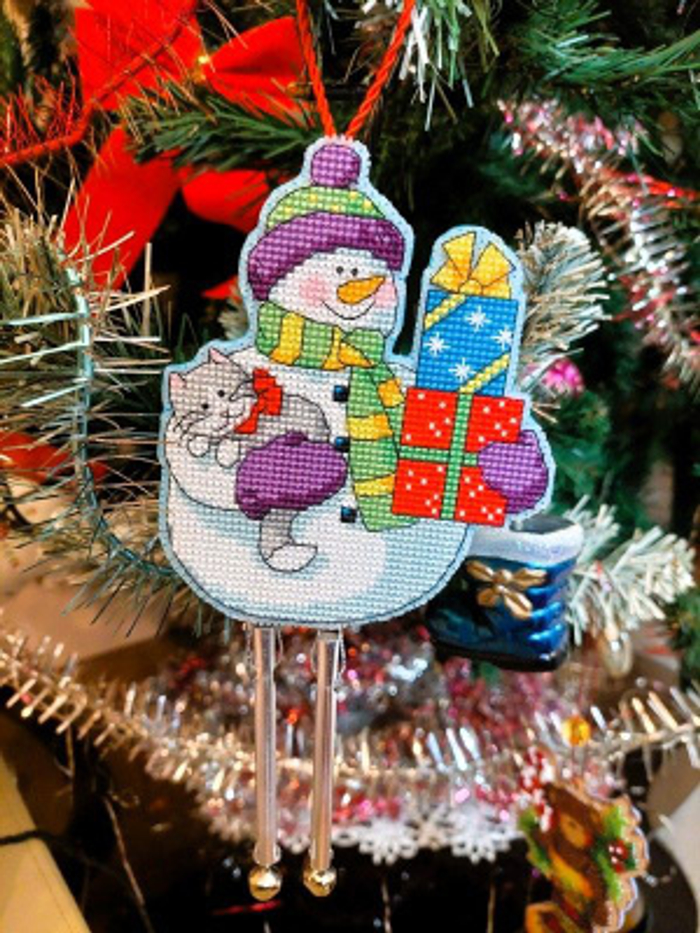 "Рождественский снеговик с котёнком"-08770 вышивка