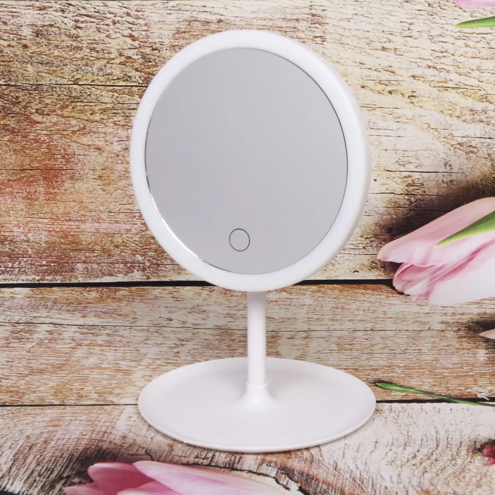 Зеркало настольное с подсветкой на подставке «SVETi», цвет белый, USB, 28*18см