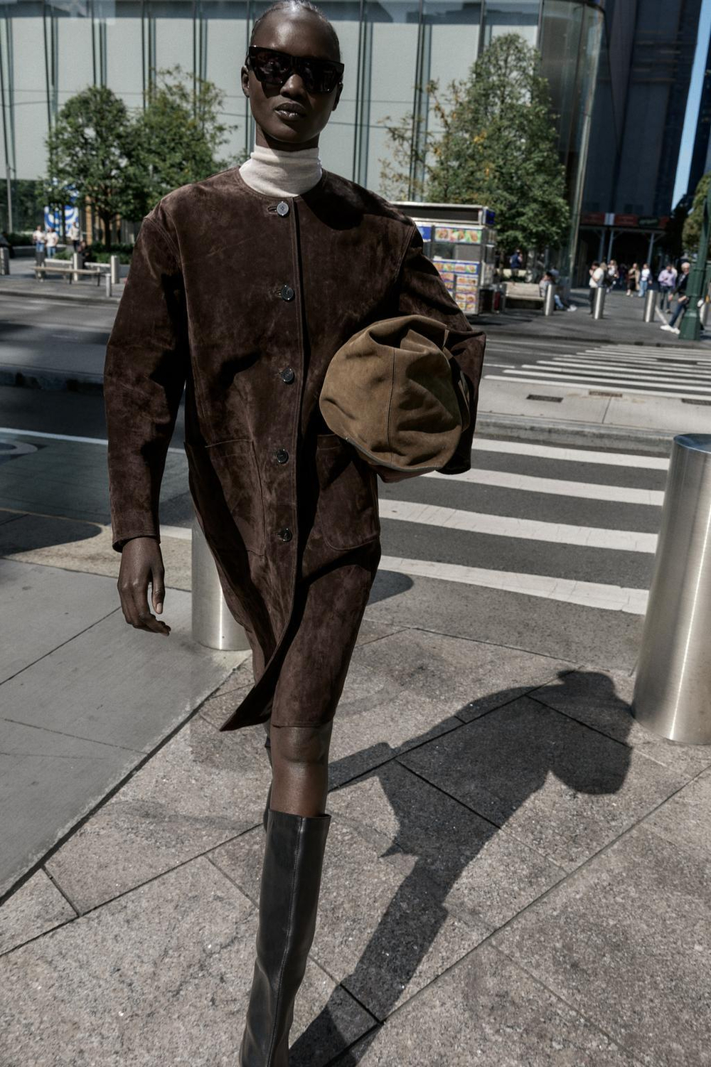 ZARA ПАЛЬТО ИЗ 100% КОЖИ, КОРИЧНЕВЫЙ