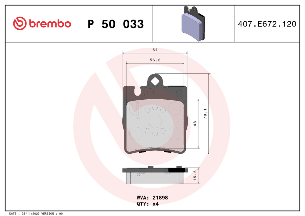 BREMBO - P50033-BRB - Brake Pad Set, disc brake