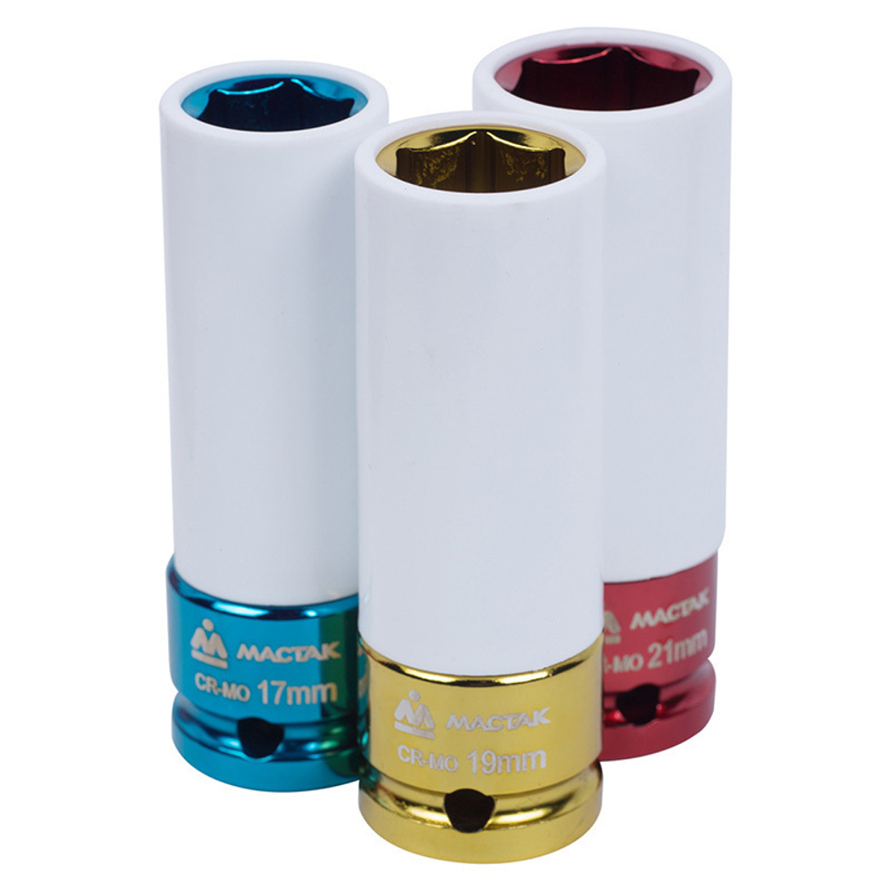 МАСТАК (006-43C) Набор ударных глубоких шестигранных головок 1/2", 17, 19, 21 мм, пластиковое покрытие, кейс, 3 предмета