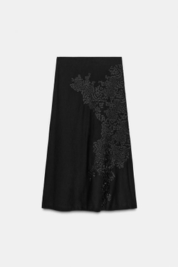 ZARA ДЛИННАЯ ЮБКА С ВЫШИВКОЙ ZW COLLECTION, ЧЕРНЫЙ