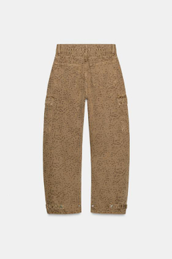 ZARA ДЖИНСЫ TRF BAGGY BALLOON С АНИМАЛИСТИЧЕСКИМ ПРИНТОМ, СВЕТЛО-КОРИЧНЕВЫЙ