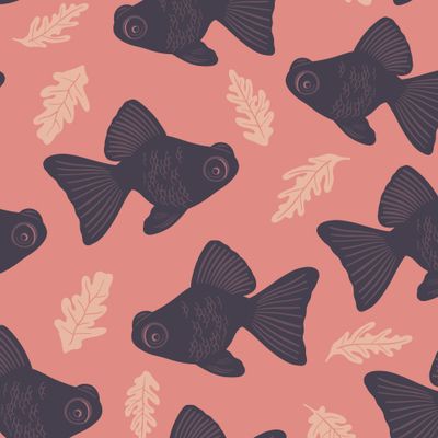 Аквариумная рыба-телескоп с водорослями. Морской принт