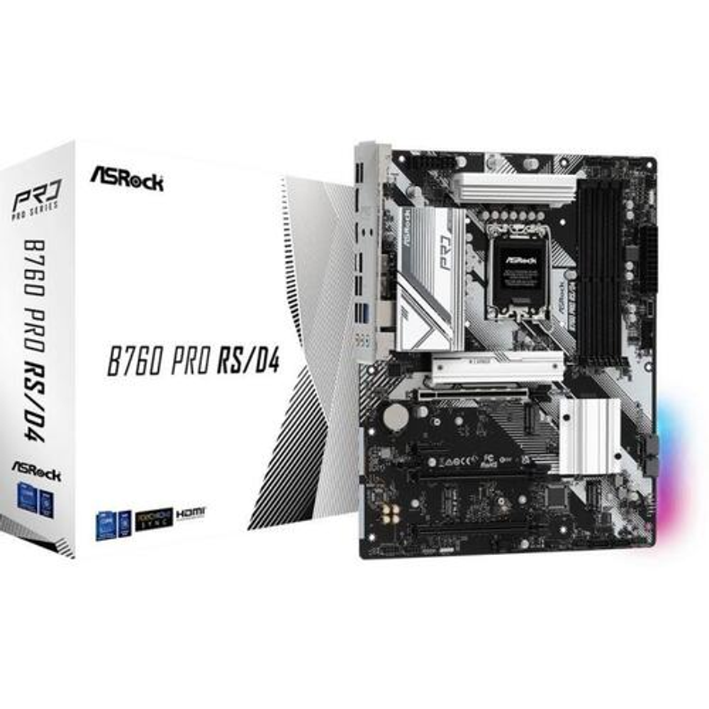 Мат. плата ASRock B760 PRO RS/D4 (RTL) LGA1700 &lt;B760&gt; 3xPCI-E HDMI+DP  2.5GbLAN  SATA ATX 4DDR4