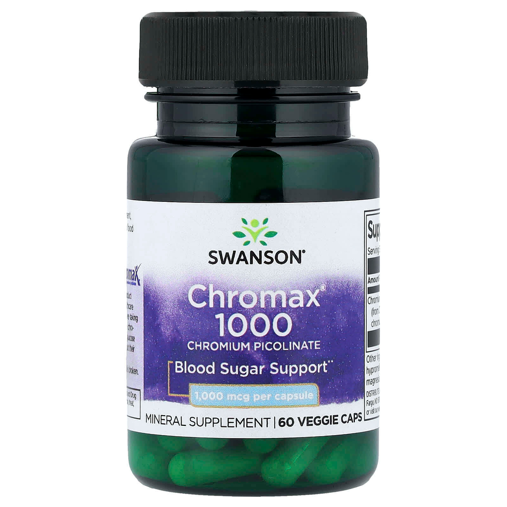 Swanson, Chromax 1000, пиколинат хрома, 1000 мкг, 60 растительных капсул