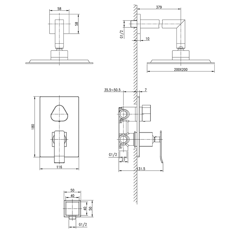 Смеситель Lemark Contest LM5829CW для душа, встраиваемый