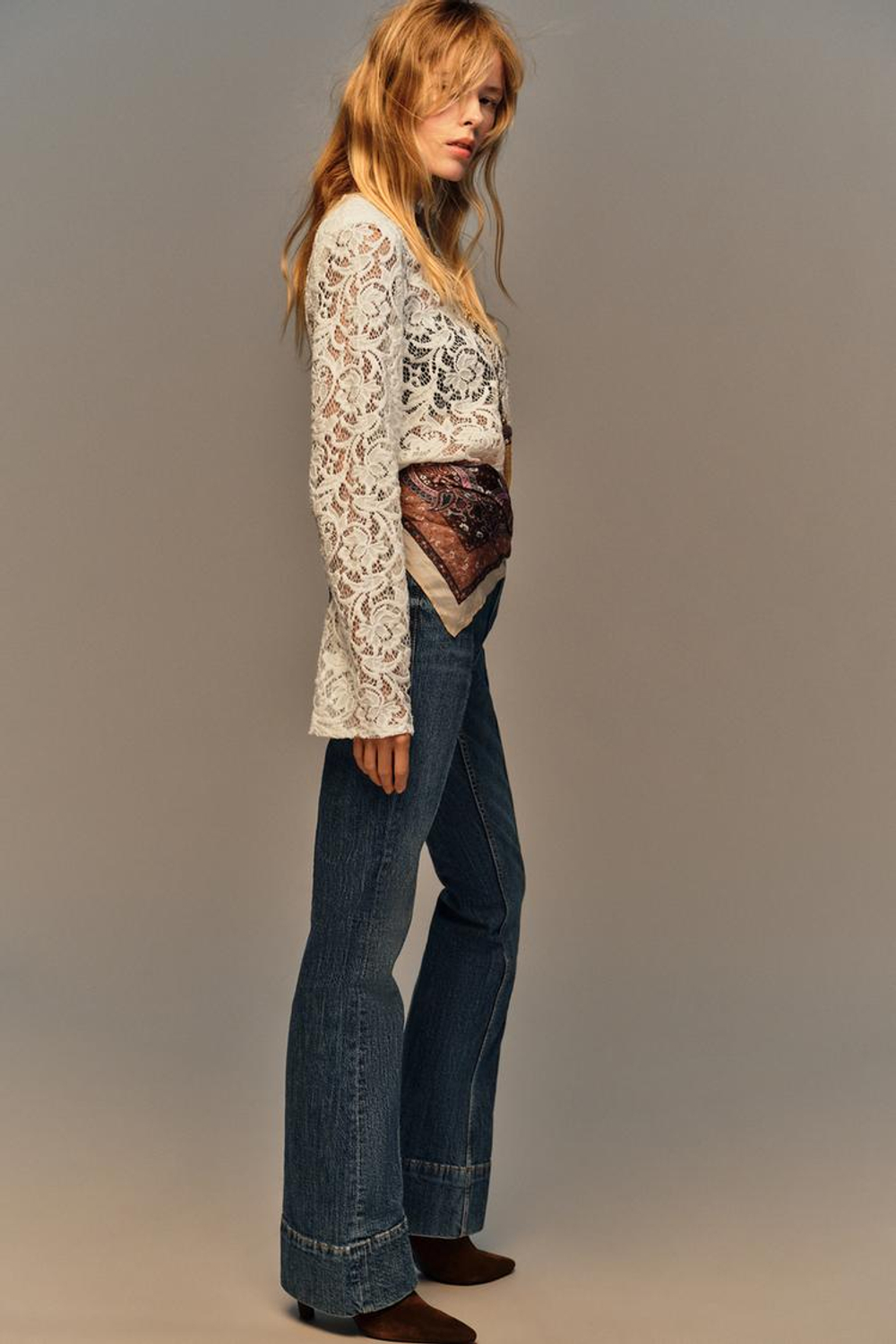 ZARA КРУЖЕВНОЙ ТОП С ПОДПЛЕЧНИКАМИ, ЖЕЛТОВАТО-БЕЛЫЙ