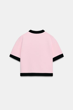 ZARA КОМБИНИРОВАННЫЙ КАРДИГАН С КОРОТКИМИ РУКАВАМИ, РОЗОВЫЙ