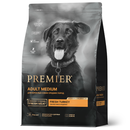Сухой корм Premier Dog для собак средних пород, свежее мясо индейки - 1 кг