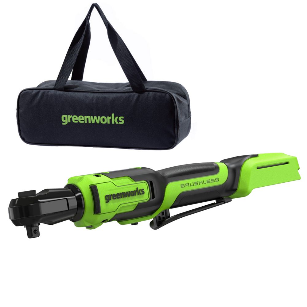 Гайковерт-трещотка акк. Greenworks GD24RW, 24V,б/щет,0-250об/мин, 1/2", 80Нм, 70 мм, без АКБ и ЗУ, сумка (3804007)
