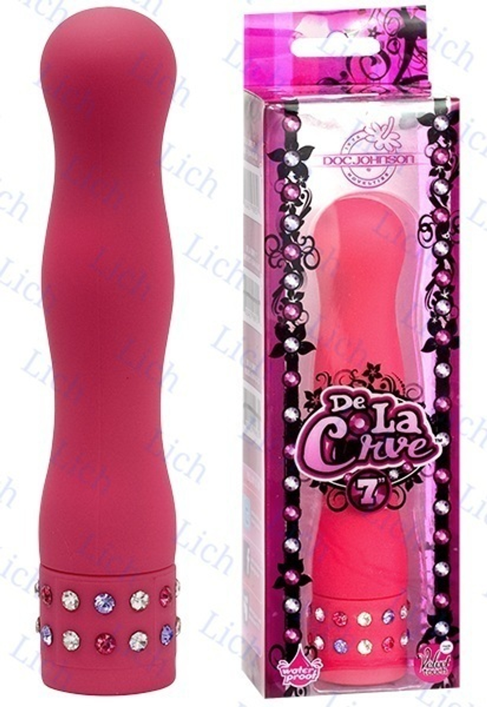 Розовый водонепроницаемый вибратор с кристаллами DE LA CURVE