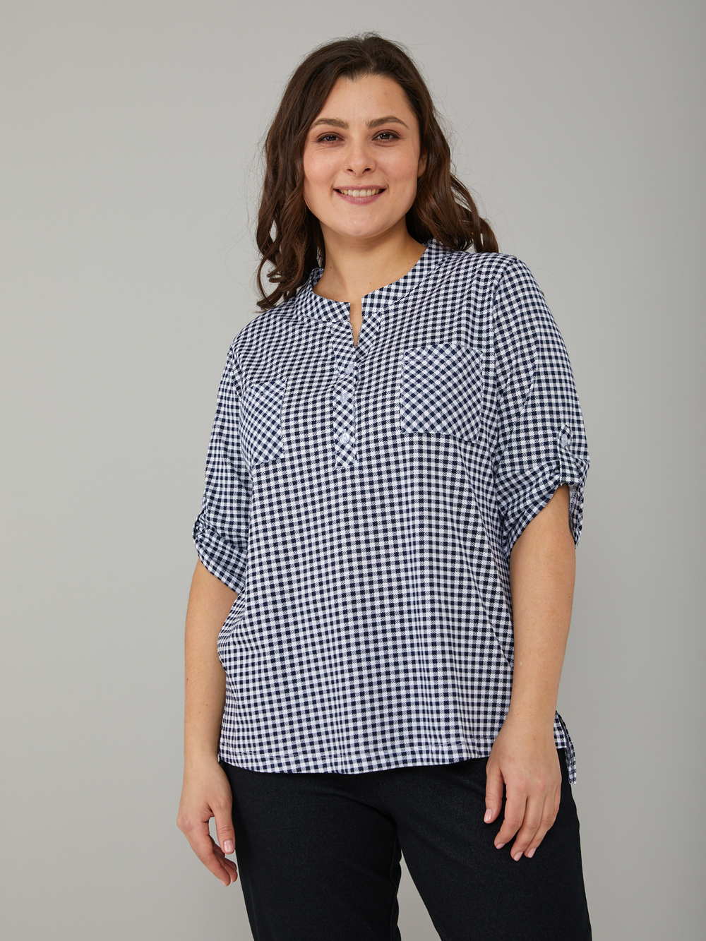 Блузка БЛ-131/синийштрих-клетка