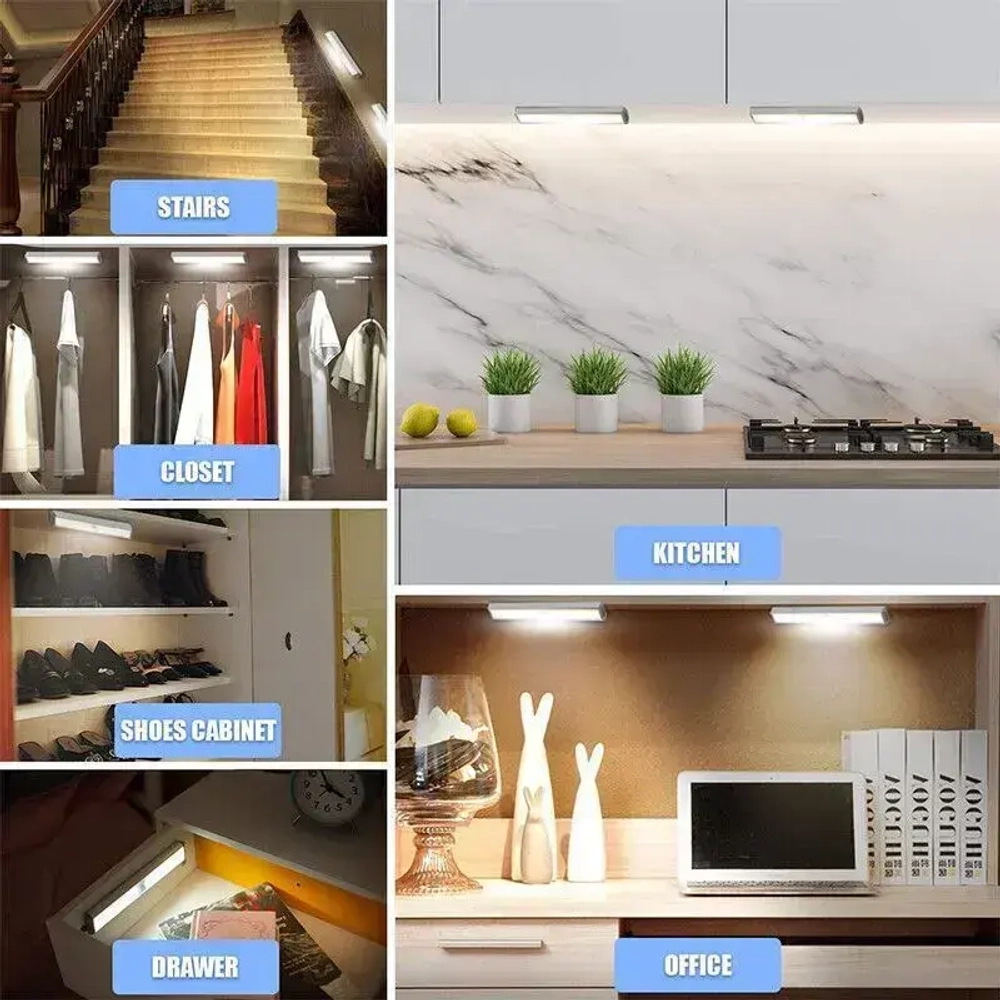 Светильник с датчиком движения, , LED лампа на магнитном креплении,беспроводной светодиодный USB-ночник на аккумуляторе