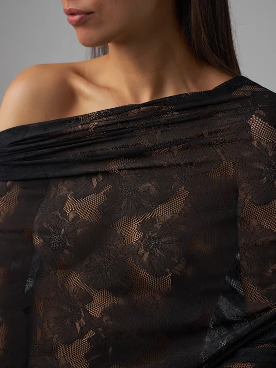 Кружевное эластичное полотно, маки, черный 170