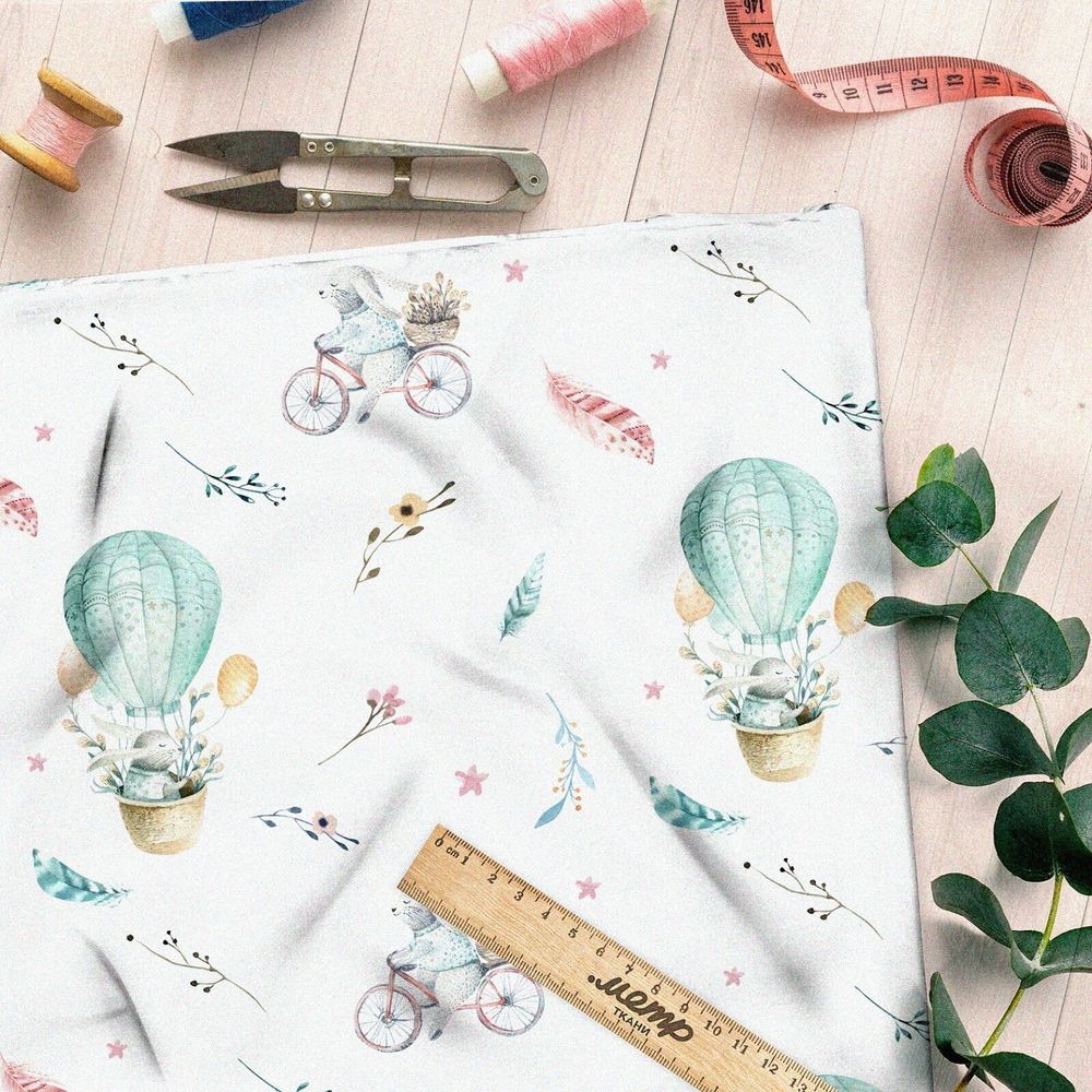 Ткань муслин зайцы на воздушном шаре