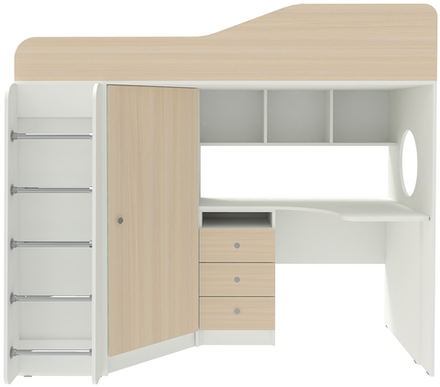 Кровать-чердак КарИВи Кадет 1 с металлической лестницей Белый   Дуб Молочный