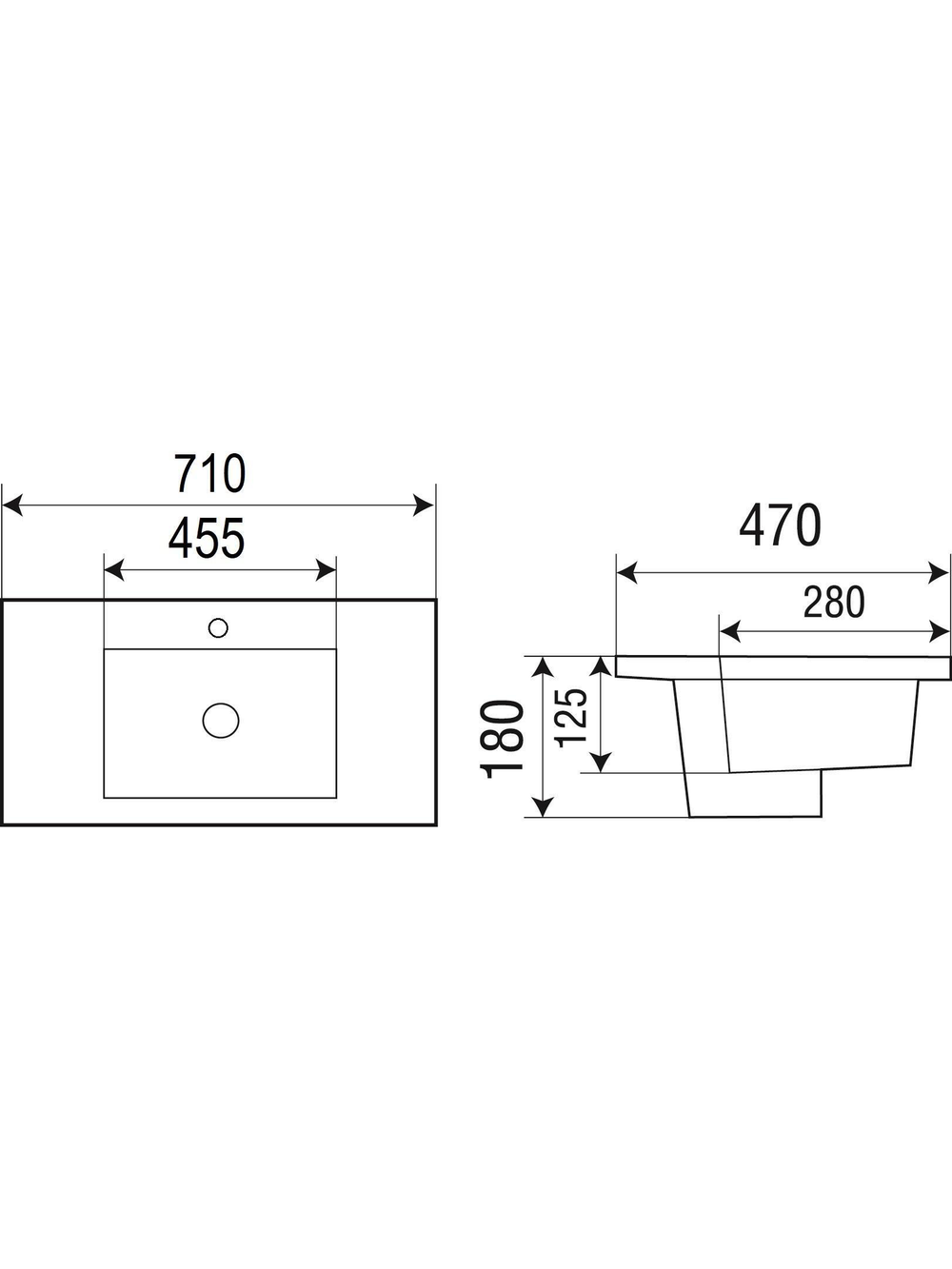 Раковина врезная (матовая черная)  WeltWasser WW  DEILBACH 7506- 70 MT- BL 710х465х180