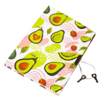 Записная книжка в футляре 21,0 см * 21,0 см , 7БЦ, Alingar, ламинация, глиттер, замочек, ручка, 50 л., линия, "Авокадо-сердечки", белый