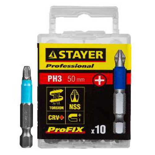 Биты для шуруповёрта 50 мм PH3 10 шт STAYER, 26203-3-50-10_z01