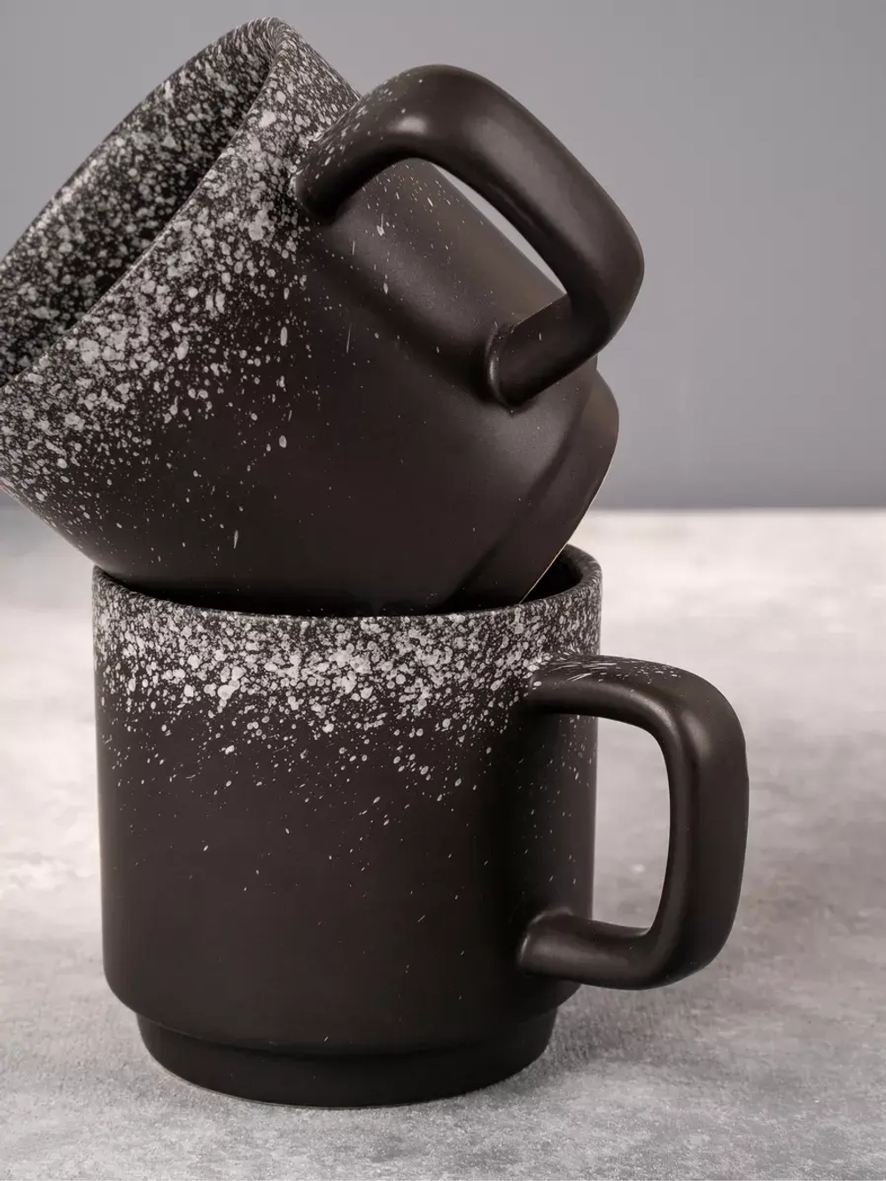 Набор 2 кружки черные матовые с белым чашки фарфор 275 мл