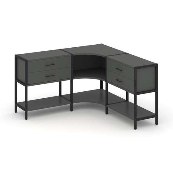 Shelf System Трехсекционный угловой стеллаж двухярусный с ящиками SN.STMU-231 Антрацит/Металл Черный