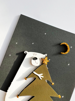 Открытка с деревянным элементом «Новогодний мишка» 13,5 × 9,5 см