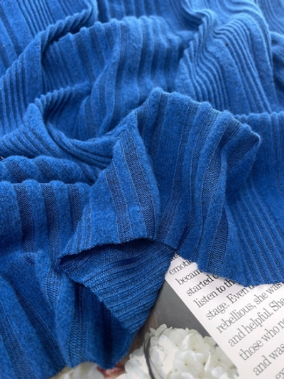 СИНИЙ - Трикотаж в рубчик с пушистой поверхностью