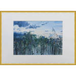 Картина авторская акварельная в паспарту 21х30 см на стену для интерьера " Охота за карасями на закате"