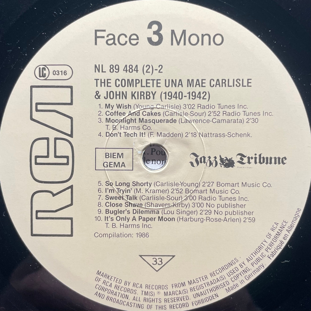 Una Mae Carlisle, John Kirby ‎– The Complete Una Mae Carlisle (1940-1942) And John Kirby (1941-1942) ; Jazz Tribune 64 2LP (Германия 1986г.)