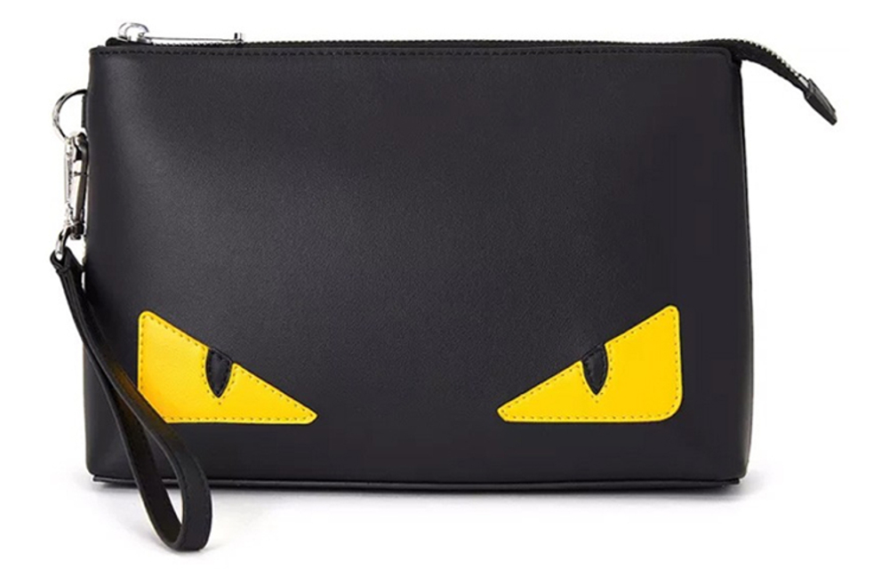 FENDI Leather Clutch Regular Unisex Black
