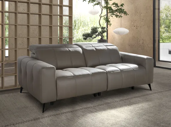 3-местный диван с реклайнером из серой кожи модель 6210